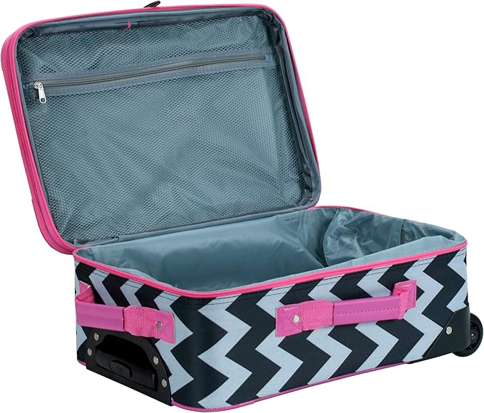 Rockland Fashion Softside 2 Piece Luggage Set, Expandable, (14" Tote/19" Upright), Pink Chevron