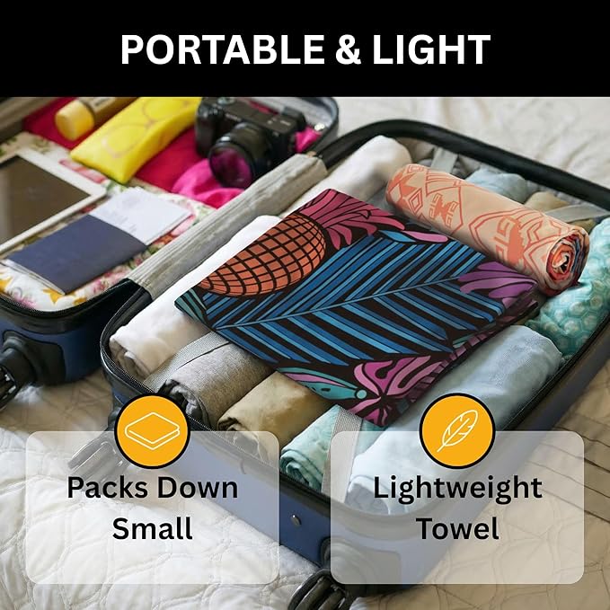 Travel Towel – Packable, Lightweight, Quick-Dry, Fade Resistant, Sand-Repellent – Soft Microfiber Towel for Travel, Backpacking, Beach, Pool, Outdoors – Double-Sided Print – 60” x 30”