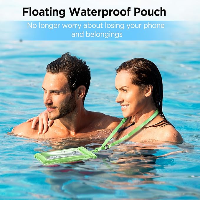 CACOE [Floatable] Floating Universal Waterproof Phone Case 2 Pcs-Up to 7.0",Phone Pouch with Adjustable Neck Lanyard,IPX8 Cellphone Dry Bags for Beach Pool Swimming（Black+Dark Green）