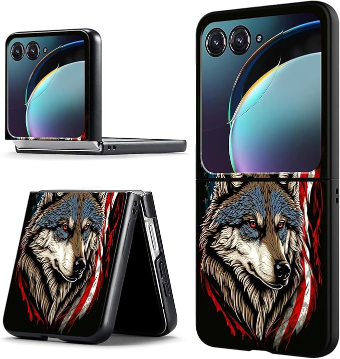 for Motorola Razr Plus 2025 Case,for Razor Plus 2025 Phone Case Cute Slim Hard PC Ultra-Thin Anti-Scratches Shockproof Protective Cover,American Flag Wolf
