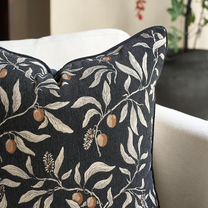 Alerfa Black Floral Throw Pillow Cover 18 x 18 Inch Sqaure Luxury Decorative Pillow Cover for Couch Living Room Bedroom