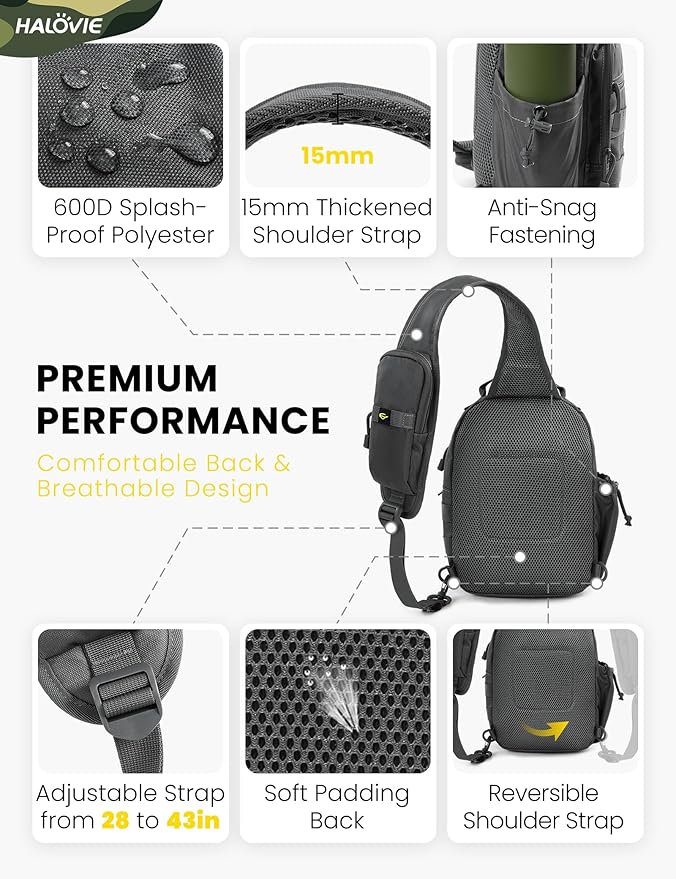 HALOVIE Anti-theft Tactical Sling Bag RFID Darkgray Military Shoulder Bag with Phone Pack EDC Molle Crossbody Bag for men