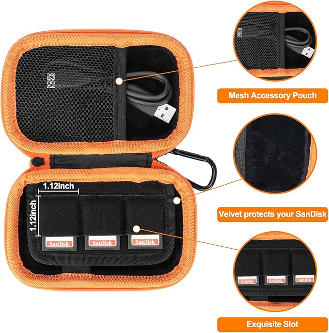 Hard Case for SanDisk Extreme Pro/SanDisk Extreme Portable External SSD 2TB 1TB 500GB 128GB, Memory Card SD SDXC SDHC Card Holder Organizer, External Hard Drive Case Protective Cover Storage Bag