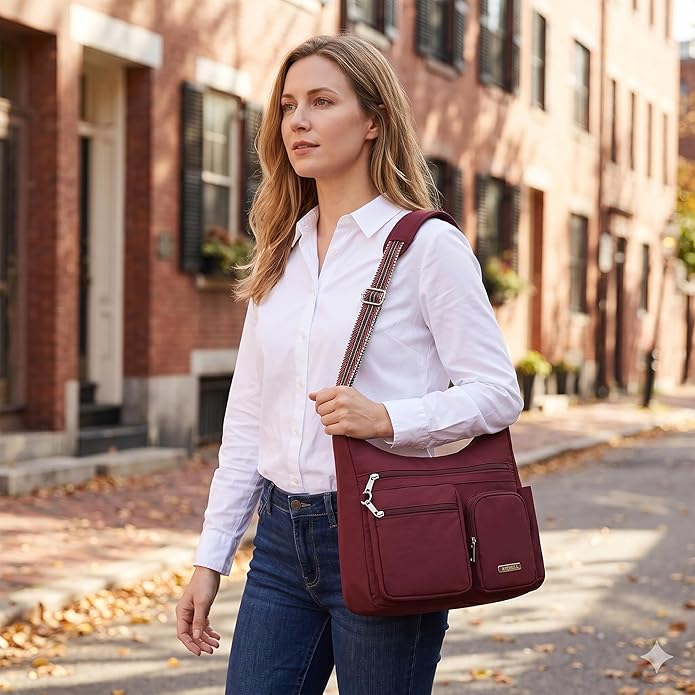 MHCNLL Anti Theft Crossbody Bag for Women, Lightweight Travel Purse, Waterproof Nylon Multi-Pocket Everyday Shoulder Handbag