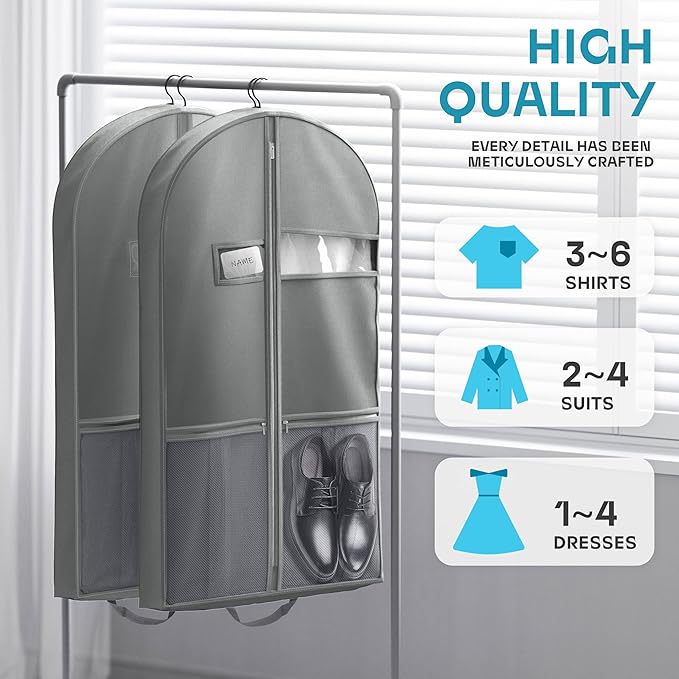 Lazebox 43" Travel Garment Bag with Accessories Zipper Pocket, Heavy Duty Suit Bag for Suits, Tuxedos, Dresses, Coats, Grey, 1 pack