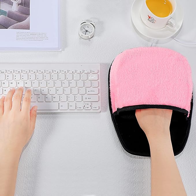 2 Pieces Heated Mouse Pad Hand Warmer USB Heated Mousepad Plush Mouse Pad Removable Hand Warming Supplies for Men and Women Office Home Computer Laptop(Pink)