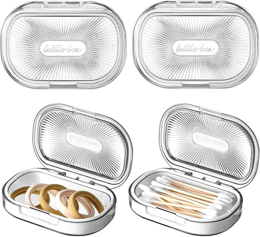 Kigley 4 Pcs Hair Tie Container Small Portable Travel Cotton Swab Holder Flosser Dispenser with Lid Plastic Box Beads Storage Containers for Small Items, 3.94 x 2.76 Inch (White)