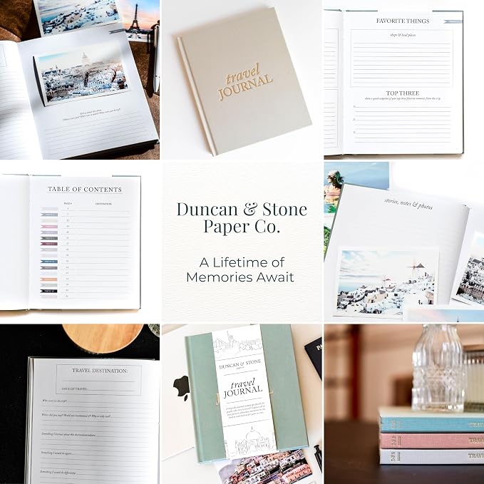 DUNCAN & STONE PAPER CO. Travel Journals - Elegant Journaling Notebook To Record All Your Travel Adventures Up To 15 Trips (Sand,110 Page)