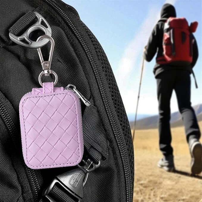 Earbud Case, Headphone Storage Case for AirPods 4/1/2/3/Pro 2, Leather Plaid Zipper Carrying Pouch Earbuds Bag with Keychain for Wireless Earphones, Wired Headphone & USB Cable Lattice Purple