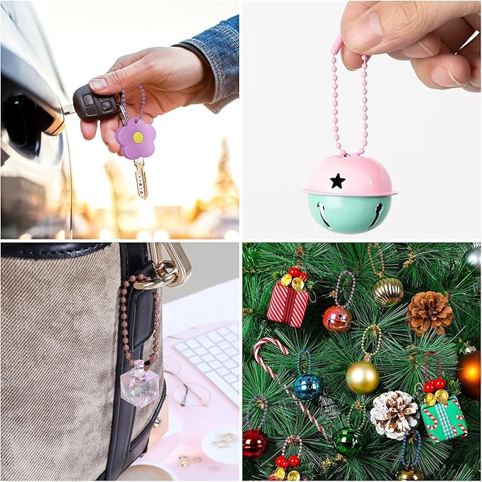 Lemonkey 100Pcs Ball Beads Chains Bulk,Purple Keychains Rings Metal Chain,4 Inch Dog Tag Metal Small Chains with Connectors for Hanging Decoration
