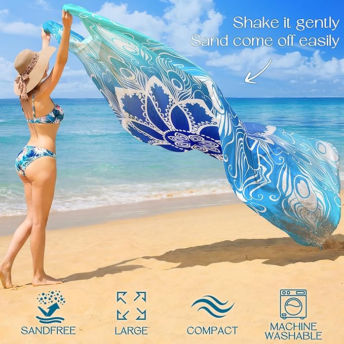 BYDOLL Beach Blanket Waterproof Sandproof Large Sand Free,78''X81''/10'X9' Oversized Sandless Lightweight Blanket Picnic Mat for Beach Travel Camping Hiking with Stakes