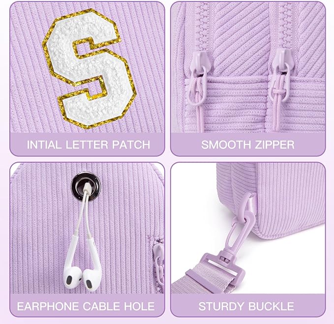 Viverte Small Corduroy Sling Bag Initial Crossbody Bag Fanny Pack for Girls Personalized Birthday Gifts for Teen Girls Gifts