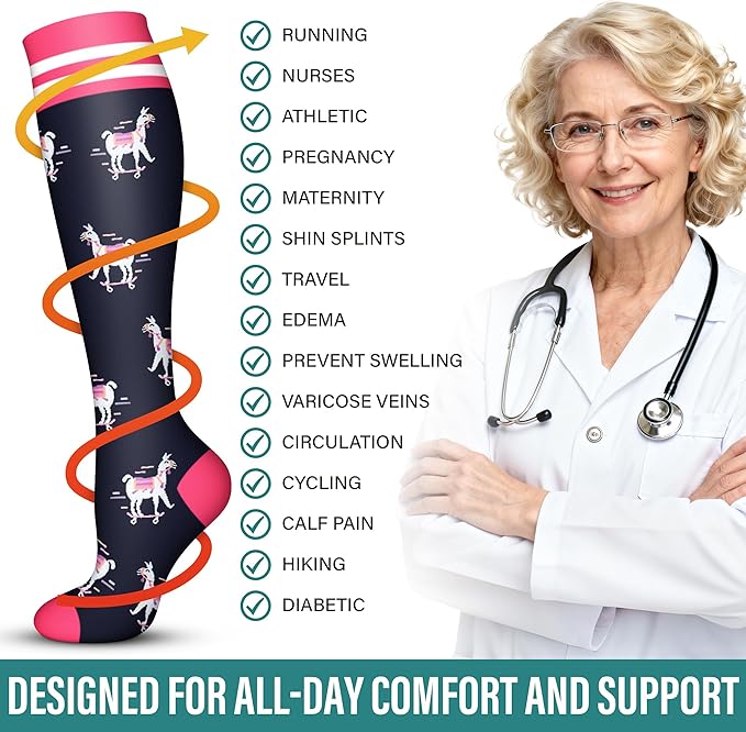 Acture 6 Pack Compression Socks for Women and Men - Knee High for Medical, Running, Nurses, Travel