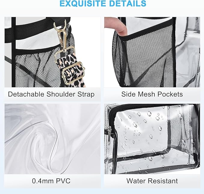 Bagenius Clear Tote Bag Stadium Approved, Game Day Satchel Bag with ‌Non-detachable Reinforced Strap for Concert, Work, Sport