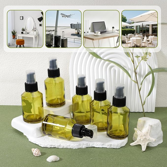 Segbeauty 12pcs 2oz Glass Travel Lotion Container Refillable, Small Travel Containers for Creams, 60ml Mini Empty Lotion Bottles with Pump Dispenser, Cosmetic Skincare Containers Sample Cream Bottle