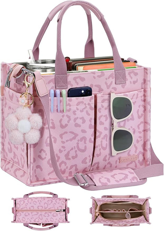 FIORETTO Womens Canvas Tote Bag Purse with Individual Compartment, Zipper Top, Reinforced Bottom & Luggage Sleeve