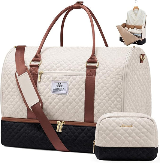 LOVEVOOK Convertible Garment Bag for Travel with Shoe Pouch, Carry On Garment Duffel Bag with Toiletry Bag, 2 in 1 Hanging Suitcase Suit Bag, Weekender Bag for Women Travel, Wedding, 2Pcs