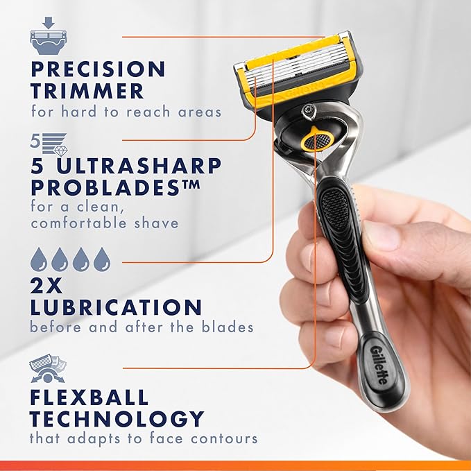Gillette ProGlide Shield Men's Razor, 5-Blade Razor with Precision Trimmer, 1 Handle and 4 Refills