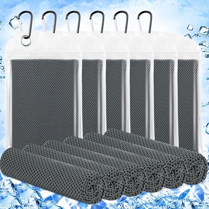 Hosuly 6 Pack Cooling Towels 40" x 12" Sport Towels, Cooling Rag for Neck and Face Ice Breathable Chilly Portable Neck Wraps for Yoga(Dark Gray)