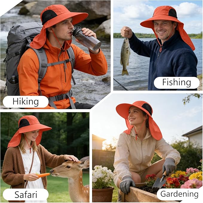 Sun Hat for Men Women with Neck Flap,UPF 50+ UV Protective Hiking Fishing Hats,Wide Brim Sun Hat for Women&Men