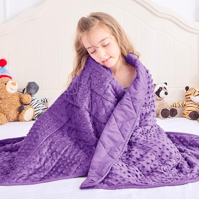 Purple Weighted Blanket Kids 10lbs, 40"x60", Twin Size Breathable Cooling Minky Heavy Throw Blanket for 80-120lbs, Soft Winter Thick Big Blankets Weighted Comforter Gifts for Sleeping