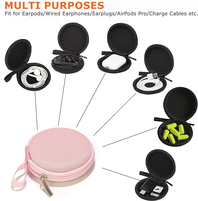 Ginsco Mini-Portable Hard Shell Earbuds Case for Apple EarPods Headphones USB-C Wired Ear Buds/Samsung Galaxy Wired Earbuds, Travel Case for Earphones Earplugs (1, Pink)