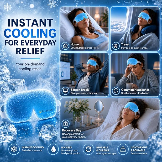 Lure Essentials Eye Serenity CHILL Self Cooling Eye Mask for Sleeping, Cooling Eye Patches for Dark Circles and Puffy Eyes, Cold Compress, Spa Relaxation and Self-care Gifts for Women & Men