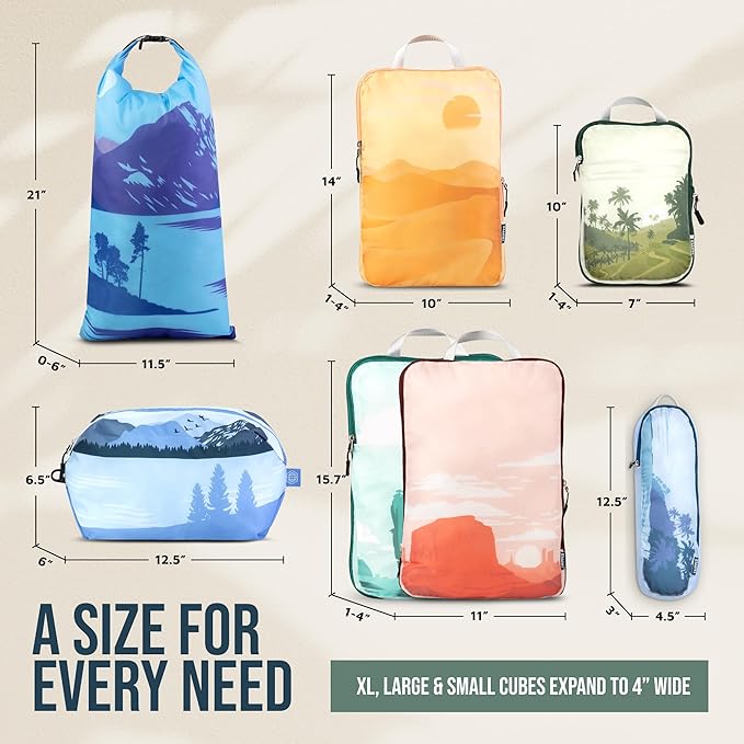 Large Compression Packing Cubes for Travel-Packing Cube Luggage Organizers 7 Piece Set for Checked Luggage-Ultralight, Expandable/Compression Bags by TRIPPED Travel Gear (Getaways)