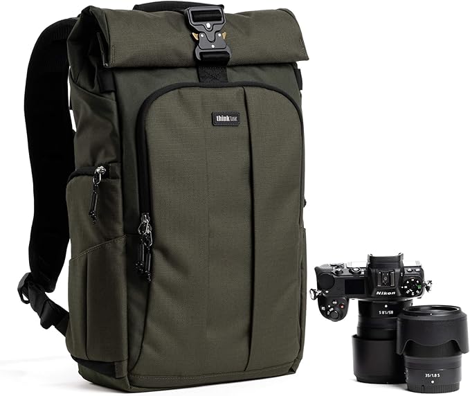 Think Tank FocusPoint 22L RollTop Camera Backpack - Greenway: Expandable Travel & Camera Backpack with Laptop Sleeve, Quick Side and Back Access, Rain Cover – Versatile Photography & Travel Bag