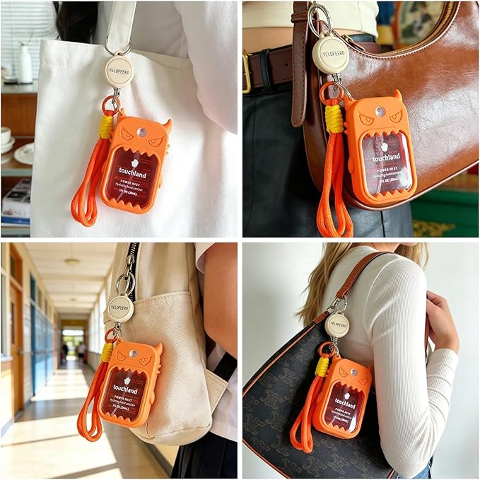 Silicone Case for Touchland 1FL.OZ Sanitizer. Cute protective holder with retractable lanyard & keyring.