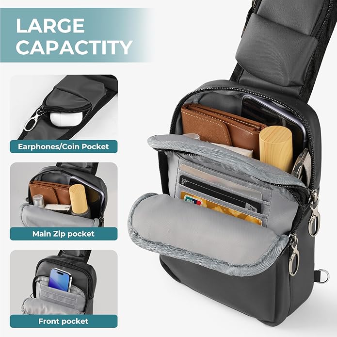 BROADREAM Sling Bag, Crossbody Bag with Anti-Theft Lock Zipper, RFID Blocking & Water Resistant for Travel Work Sport