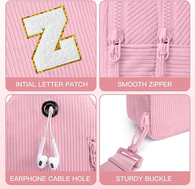Viverte Small Corduroy Sling Bag Initial Crossbody Bag Fanny Pack for Girls Personalized Birthday Gifts for Teen Girls Gifts
