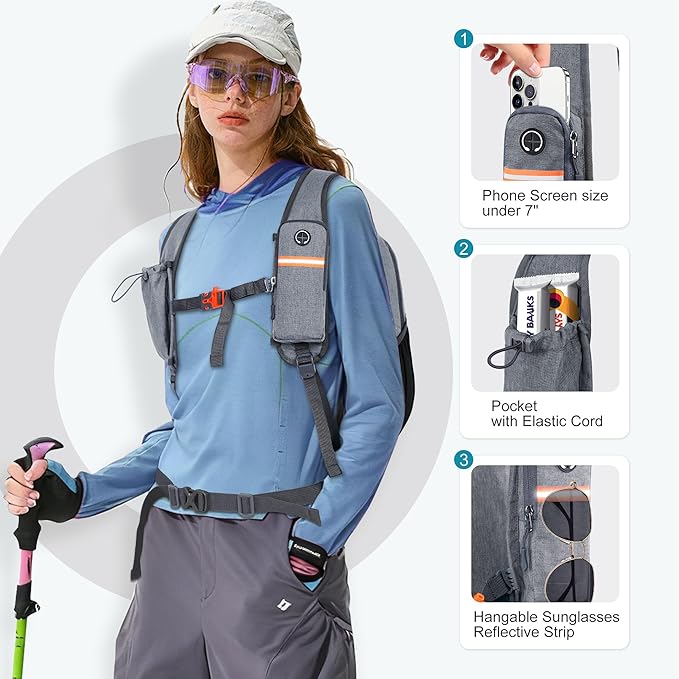 FIORETTO 20L Hiking Backpack for Women Men Mini Packable Backpack Lightweight Small Daypack for Camping Travel Outdoor, Grey and Black