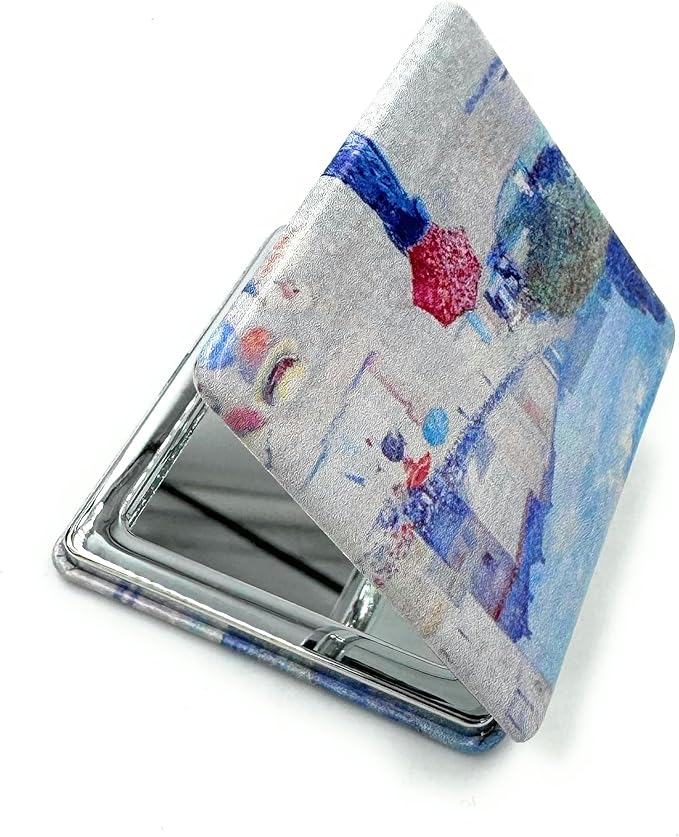 Edward Monch Square Mirror - Art Deco Pocket Mirror for Girls, Perfect for Travel or Gifts