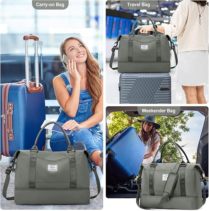 Travel Duffel Bag with Shoes Compartment, Carry-On Overnight Weekender Bags for Women, For Spirit Airlines 18x14x8 Personal Item Bag