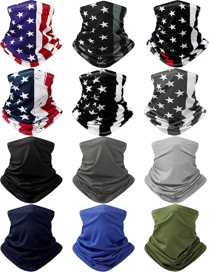 Cuffbow 12 Pack Neck Gaiters Face Mask Balaclava for Men Women Cooling Neck Gaiter Summer UV Protection Scarf