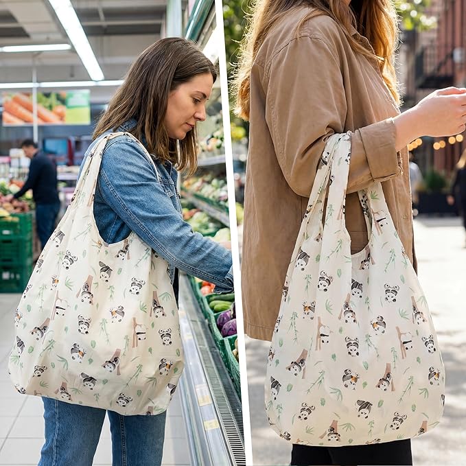 Stelle Lightweight Reusable Grocery Bag with Handles Ripstop Nylon Foldable Tote Shopping Bags for Travel and Groceries