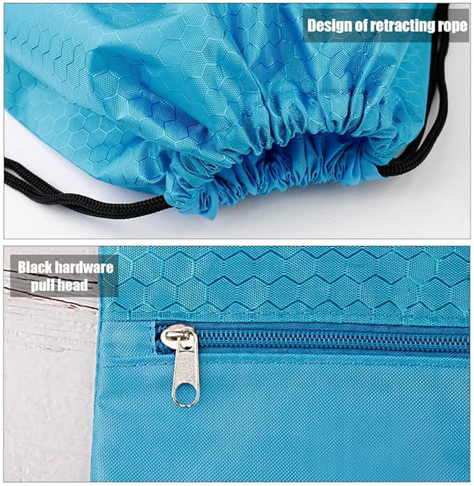 Drawstring Backpack Bag, Waterproof Draw String Back Sack with Zip Pocket, Gym Drawstring Bags Swim Bag for Men Women
