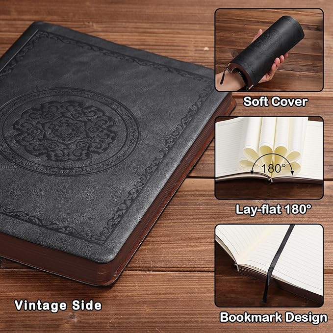 Fetinar Leather Vintage Journal Notebook,300 Pages,Leather Softcover Lined Journal Notebooks for Women Men,Notebook Journals for Writing Travel,Business,Office,5.7'' X 8.3''