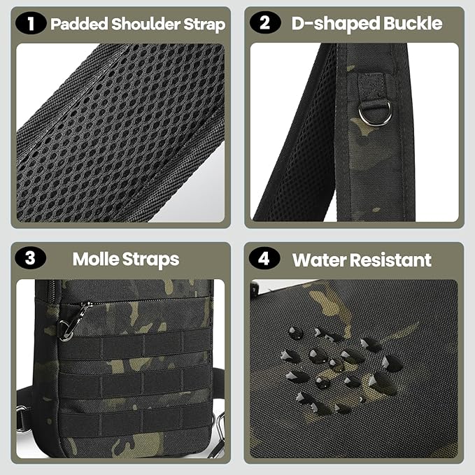 Sling Bag, Tactical Anti Theft Crossbody Bag with Zipper Lock RFID EDC Small Chest Bags for Men Women(Camouflage)