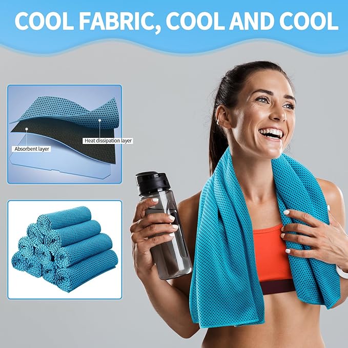 Honoson 10 Pcs Cooling Towel Bulk - Neck & Face Cool Chilly Towels Microfiber Breathable Sport Sweat Rag for Gym, Yoga, Travel, Camping, Running, Outdoor (Blue)