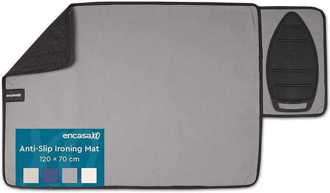 Encasa XO Ironing Mat/Pad Small 28"x20" with Padding, Anti-Slip, Silicone Iron Rest, Steam Press on Tabletop & Bed, Heat Resistant, Portable, Easy to Carry, Grey