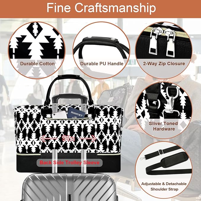 ITIEZY Weekender Overnight Bag for Women - Large Travel Duffel Bag with Shoe Compartment, Gym Duffel Bag Hospital Bag Carry On Tote Bags for Airplanes with Crossbody Bag Toiletry Bag 3Pcs Set