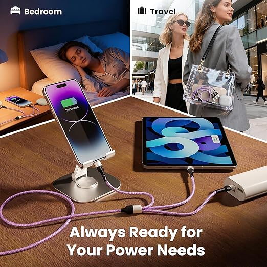 Travel Essentials, 3 in 2 Multi Charging Cable USB C Charger for iPhone 17, Multi Charger Cord with Type C/IP/Micro USB, Compatible for iPhone 17 to 11, Android, Galaxy, iPad, 2Pack-5FT