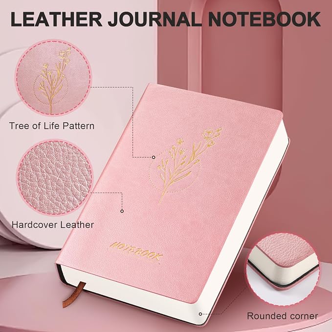 Fetinar Aesthetic Lined Journal Notebook for Women,300 Pages Softcover Leather Lined Journal Notebook,300 Pages Daily Journal, College Ruled Notebook for Work School, Note Taking 5.75'' X 8.38'' Pink