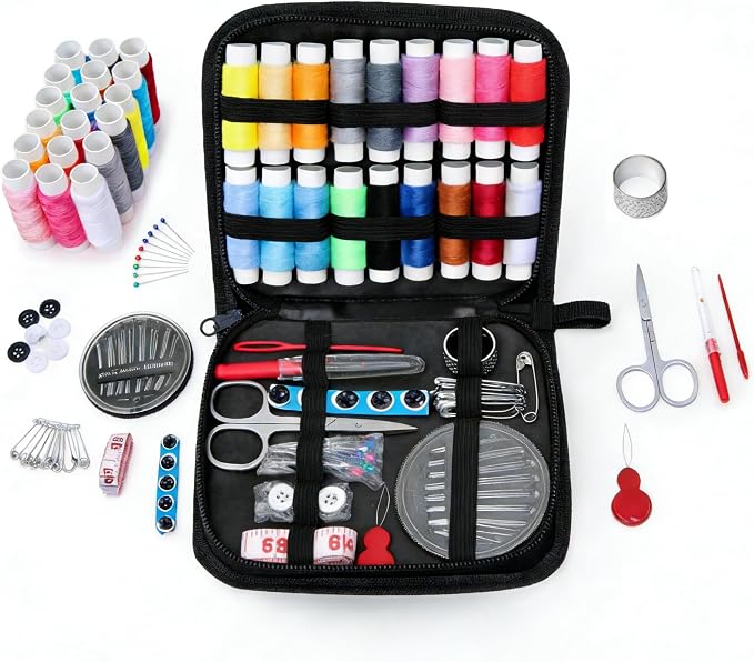 Portable Sewing Kit with Thimble, 86 Pcs Premium Sewing Supplies for Beginners, Home Emergency & DIY Use