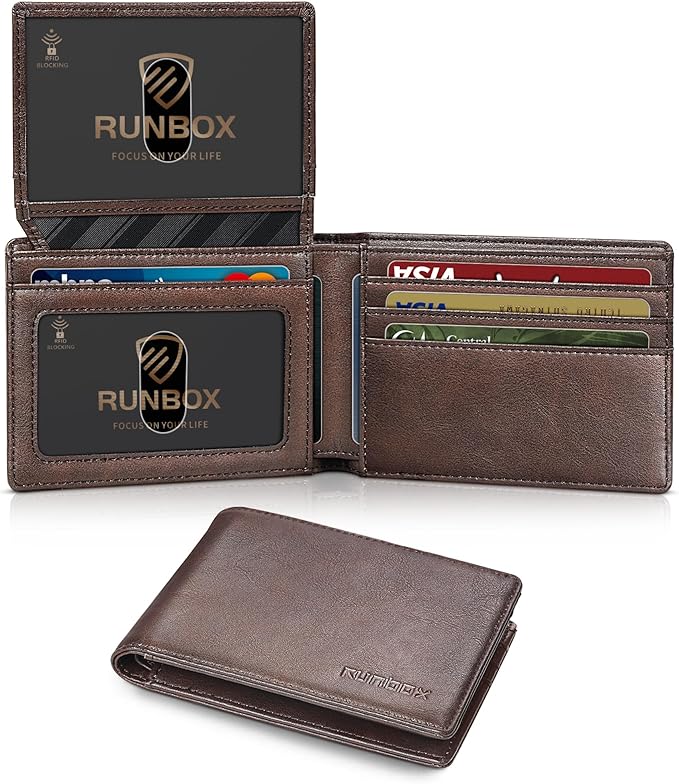 RUNBOX Wallet for Men -Slim Rfid Leather Mens Bifold Novelty Wallets 2 ID Window With Gift Box Men's Accessories | Slim