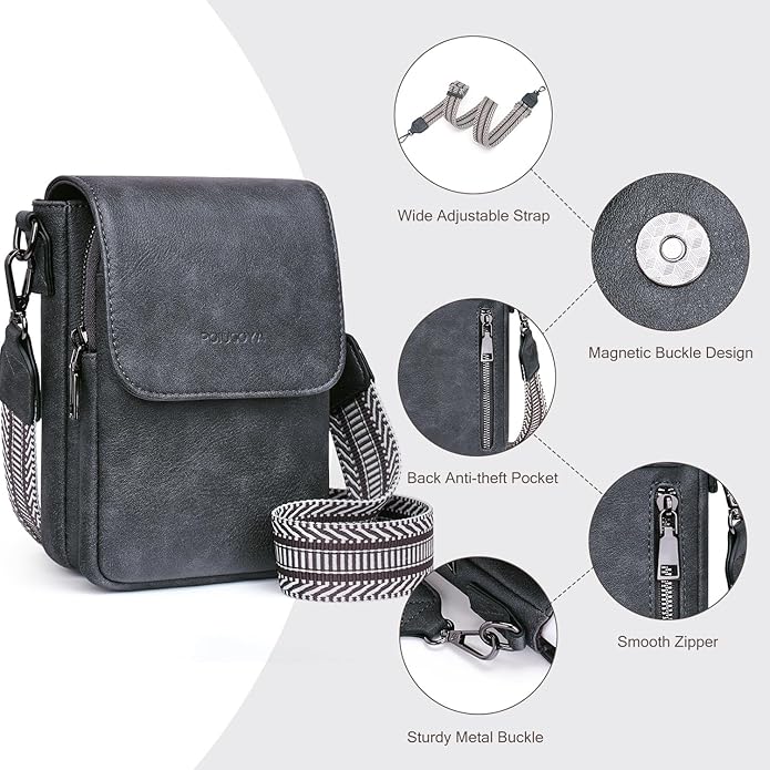 POIUGOYA Crossbody Bags for Women,Small Crossbody Purse with Triple Compartments,Cell Phone Wallet with Card Slots for Travel | Small