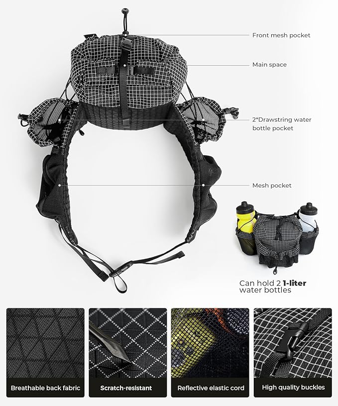 Fanny Pack with Water Bottle Holder for Men Women, Hiking Waist Pack with 2 Bottle Holders, Water Bottle Carrier for Walking Dog Walking Travel Cycling Hiking Waist Bag (Bottle Not Included)