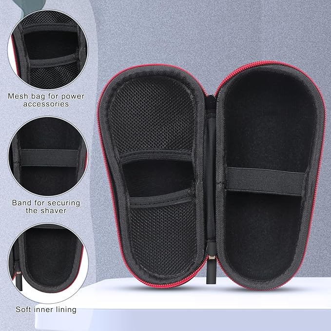 Electric Shaver Case,Travel Shaver Storage Bag & Razor Organizer Pouch,Durable,Waterproof, Compact Design for Men's Essentials,Fits Most Electric Shavers for Philips Braun Panasonic(Red)